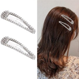 2 x Large Rhinestone Hair Clips, Glitter Crystal Hair Barrettes, Snap Hair Pins, Duck Ball Clip, Hair Decorative Hair Accessories for Women and Girls (Silver)