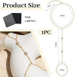 LunarCharm 14K Gold Plated Radiant Rhinestone Ring Bracelet for Women, Adjustable, Waterproof Hand Jewellery Handchain Bracelet for Women Gold Ring Bracelet Handchain