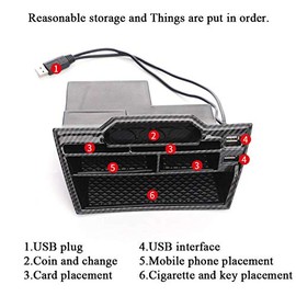 Rifoda for 10th Gen Civic Central Console Storage Box for Honda Civic 2016 2017 2018 2019 2020 2021 Coins Trays Cards Organizer with USB Extension Cable Carbon Fibre