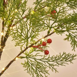 Hairui Lighted Christmas Pine Tree 90 LED Fairy Lights 4FT Plug in, Faux Cypress Tree Lights with Red Berry for Indoor Outdoor Home Holiday Decoration