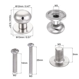 sourcing map 12mm Head Dia. Round Knobs Pull Handle, 10pcs Zinc Alloy for Drawer Pulls Gift Box Cabinet Door Knobs with M3x14,M3x25 Screws, Silver Tone