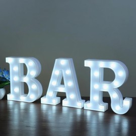 BAR - Illuminated Marquee Bar Sign for home decor - Light up LED Marquee Word Sign - Pre-Lit Pub Light Battery Operated Valentines Day Gifts for Him (Cool White)