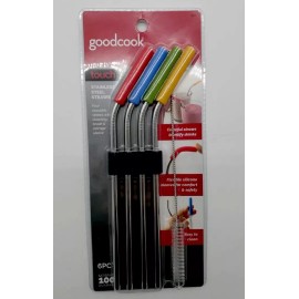Goodcook 4 Stainless Steel Straws  Colorful Silicone Tips & Cleaning Brush NEW
