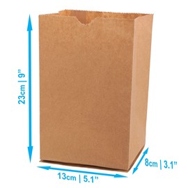 Premium Paper Brown Lunch Bags - 5.125" x 3.125" x 10.63" (40 Pc) - Ideal for Work, School & Parties