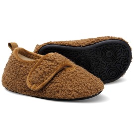 Scurtain Kids Toddler Slippers Socks Artificial Woolen Slippers for Boys Girls Baby with Non-Slip Rubber Sole 2027 Brown 13-13.5 Little Kid