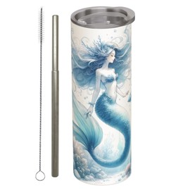 amepay Cute Mermaid Stainless Steel Insulated Tumbler with Lid - 20oz Underwater Fantasy Sea Life Travel Mug, Reusable Metal Straw & Brush, Double-Wall Vacuum Bottle Cup for Hot Cold Drinks,Gifts