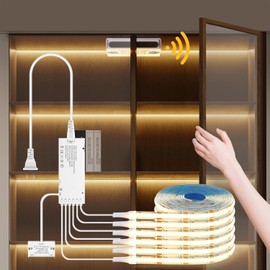 Tira de luz LED COB de 12 V, control de sensor de puerta 6 en 1, iluminación LED debajo del gabinete, tira de iluminación de estante blanco cálido de 3.3 pies para gabinetes de vino