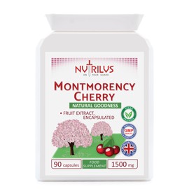 Nutrilus Montmorency Cherry 90 Capsules 1500mg - Freeze Dried Tart Cherry Extract - High Strength Supplement - UK Made - Vegan