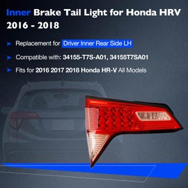 Misakomo Inner Tail Light for Honda HRV 2016 2017 2018 - Brake Taillight Assembly Rear Lamp Replacement for 34155-T7S-A01 and 34155T7SA01 - Driver Left Inner Side