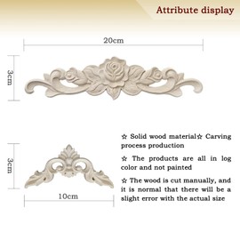 XSHAO 8 Pieces Wooden Ornament Corner, Wood Colour Unpainted Ornaments for Furniture, Rose Carving for Furniture, Bed, Door, Window Decoration, DIY Handmade (4 Corner Ornaments, 4 Long Wooden