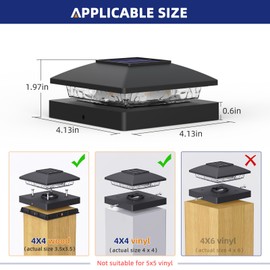 APONUO 4x4 Solar Post Cap Lights, 8 Pack Black for Wood/Vinyl Posts - IP64 Waterproof, 6500K Cool White LED, No-Wire Fence Lights & Deck Lights for Patio Garden Yard Patio