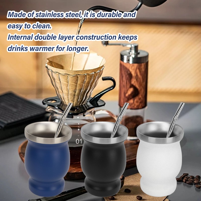 8oz Gourd Tea Cup Double Wall Stainless Steel with Spoon