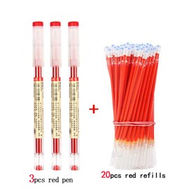 MROOFUL 23Pcs/Lot 0.35mm Extra-Fine Ballpoint Pen Replaceable Refills Blue Black Red Ink Rods Gel Pen School Office Exam Supplies (23pcs red set)