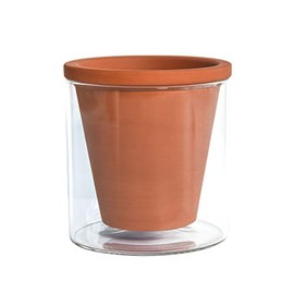 4 Inch Small Design Self Watering Pot for Indoor Plants, Terracotta Planter with Cylinder Glass Cup, Set of 1