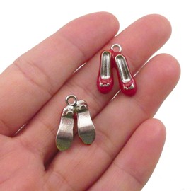 Fire Phoenix Designs Red Ruby Slippers Charms 19mm Silver Plated Wizard Of Oz Enamel Pendants For Jewelry Making, Enamel, No Gemstone