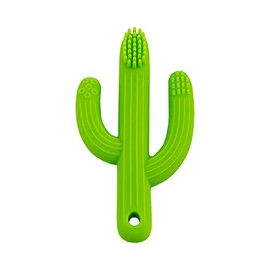 Kids Heroes Mordedera para Bebe en Forma de Cactus con Cepillo de Dientes 2 en 1 – Mordedera de Silicona de Grado Alimenticio Libre de BPA, 0-12 Meses, Verde