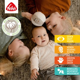 Fehn Activity Fabric Ball Donkey & Teddy fehnNATUR - Play Ball with Organic Cotton - Ball Baby Toy with Rattle - Grabbing Ball to Promote Motor Skills - Toy for Babies and Toddlers from 0+ Months