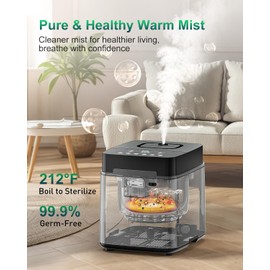 Mifasol Stainless Steel Humidifier, 3.3L/0.87Gal Steam Warm Mist Humidifiers for Bedroom 800 sq ft, Easy to Clean Humidifiers for Home, Dishwasher Safe Humidifier Large Room Baby Nursery Office, Black