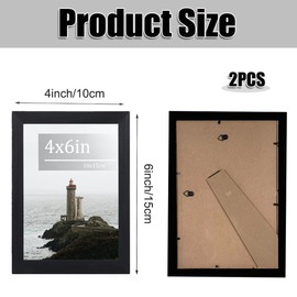 2PCS Photo Picture Frame 4x6 inch, Wooden Freestanding and Wall Mountable,10x15 cm - Set of 2 (Black)