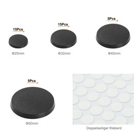 Evemodel 40Pcs Various Size 25mm 32mm 40mm 50mm Round Model Base Plastic Base for Sand Table War Games Table Game (Round)