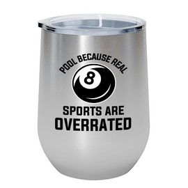 Billiard Silver Edition Wine Tumbler 12oz - Because real sports - Pool Player Gifts Table Rail Balls Chalk Cue Sticks