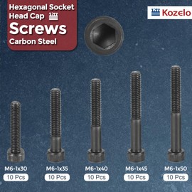 Kozelo 50pcs M6 Socket Head Cap Screws Bolts Nuts Assortment Kit - [M6x30/35/40/45/50mm] Alloy Steel Fully Threaded Black Oxide 12.9 Internal Hex Screw for 3D Printer Use