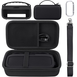 co2CREA Hard Case and Silicone Case Replacement for Bose New SoundLink Flex 2nd Gen/Bose SoundLink Flex Bluetooth Portable Speaker, Protective Case with Carabiner and Shoulder Strap (Black Case)