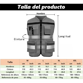 Chaleco De Seguridad Reflejante Industrial Superbrillante Color Gris Puro Talla Del Chaleco Reflejante L