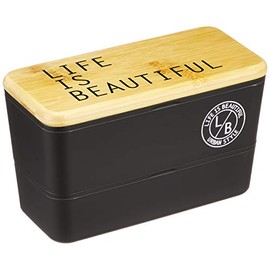 Showa 77083 Men’s Lunch Box, Nest Lunch Box, Stamp, Bamboo x Black, 2 Tiers, Lower Level, 13.5 fl oz (400 ml), Upper Level, 12.0 fl oz (590 ml), L/B, Compact Storage, Made in Japan