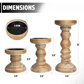 Candle Holder for Pillar Candle Set of 3, Farmhouse Wood Candle Holder, Rustic Wooden Candle Stand, Vintage Tall Candle Stand Decorative for Living Room, Table Centerpiece,Brown