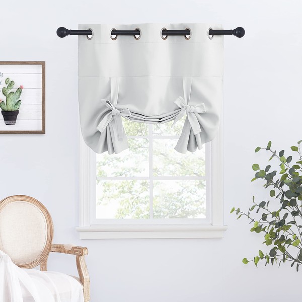 NICETOWN Blackout Tie Up Curtain for Kitchen, Adjustable Window Shade Blind for Bathroom, Grommet Curtain Panel, 34" Wide by 45" Long, Greyish White
