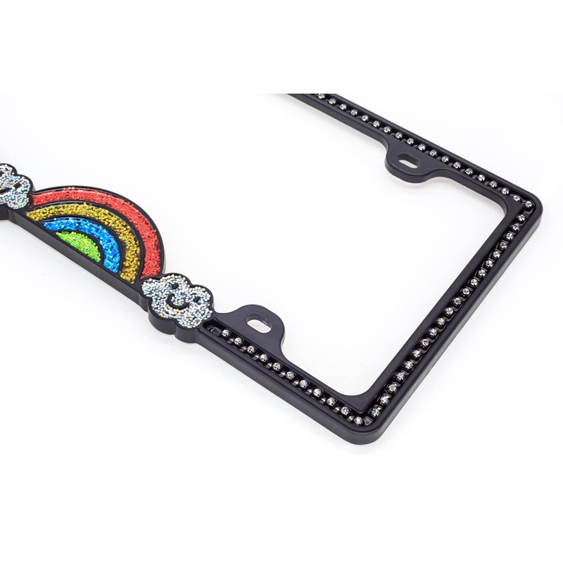Creathome Shining Rainbow Pattern Diamond Chain License Plate Frame from