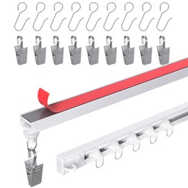 KOBRICH Self Adhesive Ceiling Curtain Track, 9.8 FT Flexible Cuttable No Drill Curtain Rail, Stick On Ceiling Mount Curtain Rod for Room Divider, Window, Closet, RV, Includes Hooks and Clips