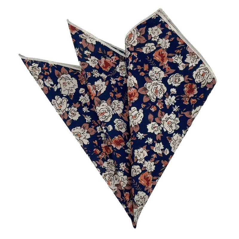 Kebocis Pañuelo cuadrado con bolsillo floral para hombre, Azul Marino