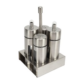 Oil and Vinegar Dispenser Set, Stainless Steel Oil and Vinegar Salt Pepper Cruet Bottle Set Seasoning Storage Set with Base