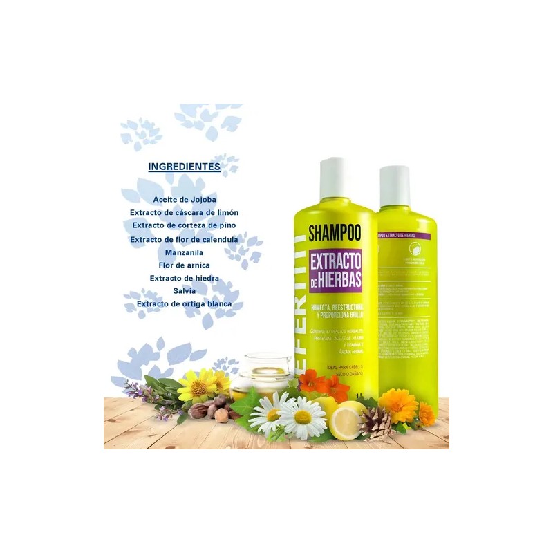 Shampoo Hierbas Reparador Para Cabello Dañado Nefertiti 1lt