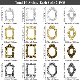 CHANZET 3D Metal Nail Charms 80pcs, Frame Gothic Nail Art Charms, Retro Gold Silver Nail Jewels Art Decoration for Women Girls Acrylic Nail DIY Craft Design Manicure Accessories