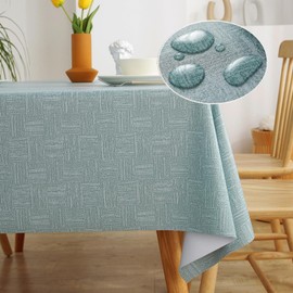 WUBAYI Table Cloth PVC Plastic Wipe Clean Tablecloth Rectangular Kitchen Table Cover Protector Waterproof Oil Resistant 200 x 140 cm Suitable for Kitchen Picnic Outdoor Indoor (Lake Blue)
