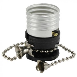 E26 Lamp Socket Replacement Pull Chain Switch, 6" Nickel Plated Chain (On/Off), E26/E27 Medium Base Interior, Repair Parts for Table, Floor Lamp, DIY Projects