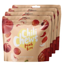 Chili Chews Great Tasting Sweet Then Sour & Spicy Candy Bites, Snacks For All Ages, The Perfect Combo Of Sweet & Spicy, Mouth Watering Gummy Candy (Peach Bites, 4 Pack)