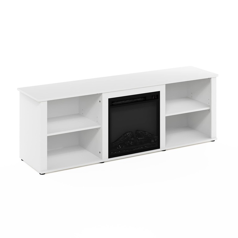 Furinno Classic 70 Inch TV Stand with Fireplace, Solid White