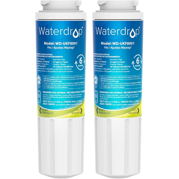 Waterdrop UKF8001 Refrigerator Water Filter, Compatible with Whirlpool EDR4RXD1, UKF8001AXX-750,