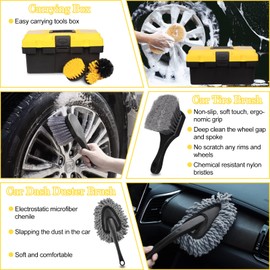 27Pcs Car Detailing Kit, Car Detailing Brush Set, Auto Detailing Drill Brush Set, Car Detailing Brushes, Car Wash Kit, Car Accessories, Car Cleaning Tools Kit for Interior, Exterior, Wheels