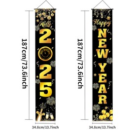 New Year Decoration, 2 Pieces Happy New Year Door Banner, New Year's Eve Decoration 2024, Happy New Year Banner, Gold New Year Banne, New Year Decoration, New Year's Eve Banner for New Year's Eve
