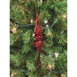 Wizardi Red Elongated Finial Glass Christmas Ornament F07M7-1-LH76-2