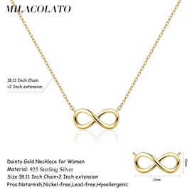 MILACOLATO Women's 925 Silver Necklace with Cubic Zirconia Gold-Plated Pendant Silver Chain Women's 925 with Pendant Jewellery for Women, Sterling Silver