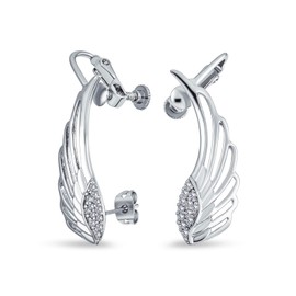 Trendy Spiritual Guardian Angel Wing Feather Cartilage Right Ear Cuff Wrap CZ Climber Helix Earring Silver Plated Stabilizing Adjustable Screw Back Clip