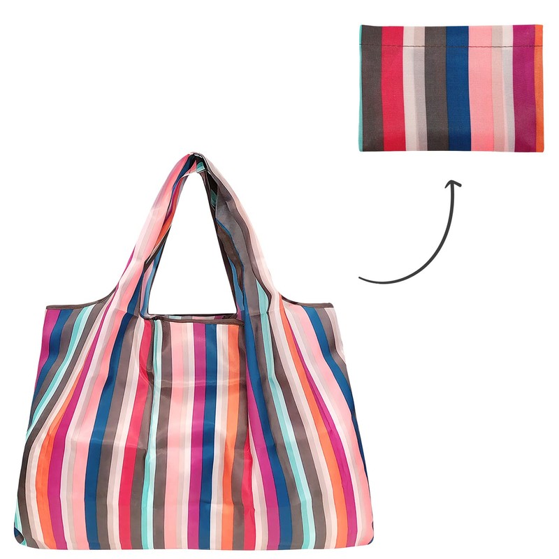 Wrapables Durable and Large Nylon Reusable Shopping Bag (Stripes)