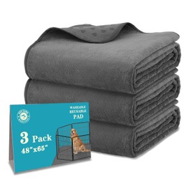 Bunlitent Washable Pee Pads for Dogs 65'' x 48'', 3 Packs Extra Large Reusable Dog Mat with Quick Dry, Fast Absorbent Pet Whelping Pads, Puppy Playpen Mat for Incontinence, Housebreak, Crate, Grey