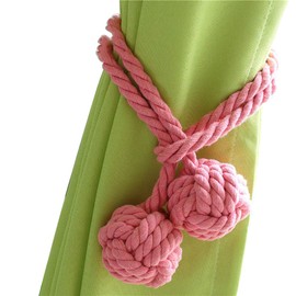 AoDao 2pcs Braided Drapery Tiebacks Curtain Holdbacks Hand Knitting with Double Ball Cotton Rope - Pink